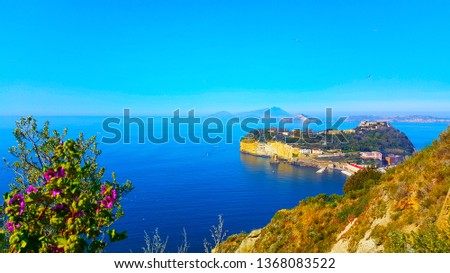 Panoramic View of Nisida Island from Posillipo Hill in Naples Italy
