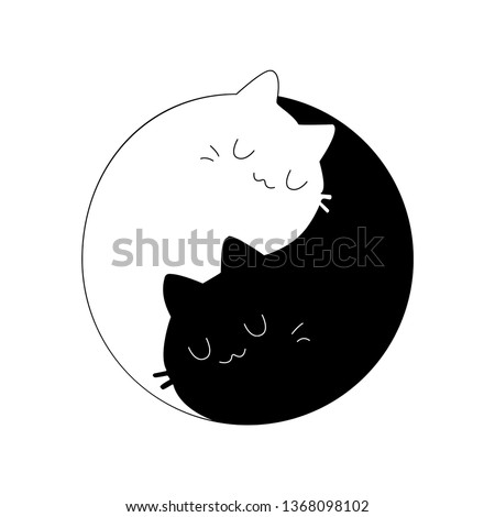 White and black cat in form of Yin-Yang. Concept of negative space. Vector illustration