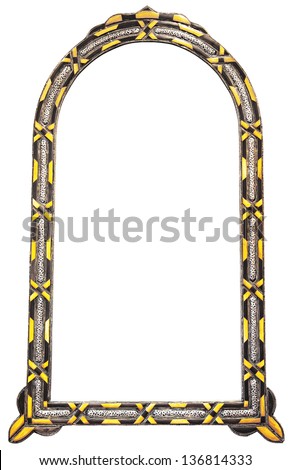 Antique Moroccan yellow silver mirror frame isolated on white background