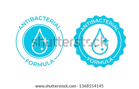 Antibacterial formula vector icon. Antibacterial soap or antiseptic gel label, toilet bath gel cleaner antibacterial product package seal Royalty-Free Stock Photo #1368154145