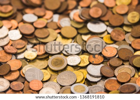 Texture of EURO coins with out of focus background and edges.