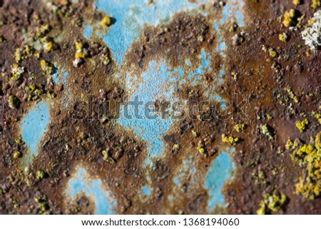 Rusty metal in blue and orange tone. Abstract map
