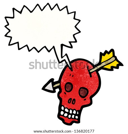 cartoon skull with arrow