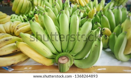 Green bananas isolated. Green Banana on the table at grocery store