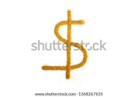 dollar sign of Golden sand on white background top view