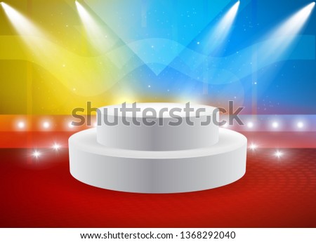 Vector White Blank Trade Exhibition Pop Up Stand for Presentation with Promotion Counter Table On Abstract Background