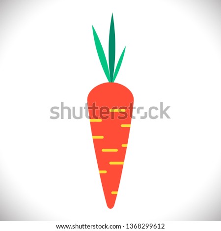 Carrot flat icon. Cute orange vegetable, green leaves. Pastel colors design element isolated on white background. Vegetarian detox, natural food, diet, cooking symbol. Vector illustration