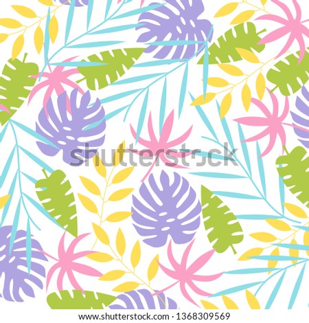 Colorful tropical leaves pattern. Exotic summer background. Vector illustration.