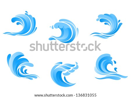 Set of blue sea waves isolated on white background, also a logo idea. Jpeg (bitmap) version also available in gallery