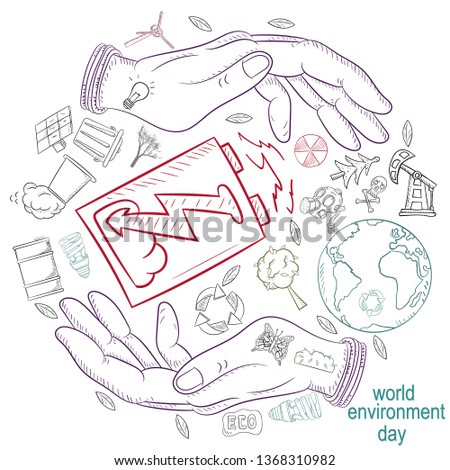 contour illustration for the design of various objects of human life the theme of world environment day, pollution problems