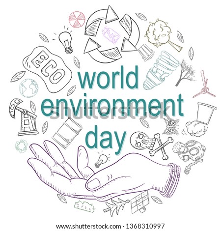 contour illustration for the design of various objects of human life the theme of world environment day, pollution problems