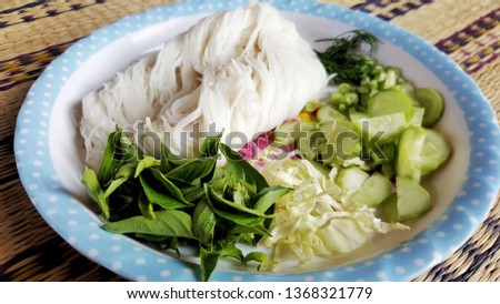 Rice noodles eat with various vegetables, Thai food.