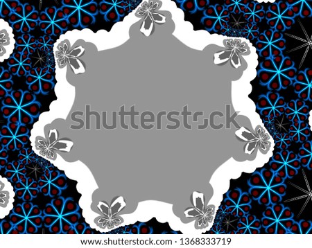 A hand drawing pattern made of blue white and grey on a black background 