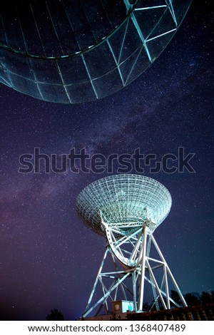 Radio telescopes and the Milky Way at night

