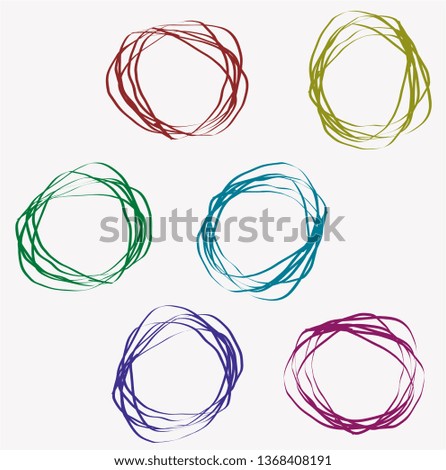 Hand drawn colored shapes on white. Abstract frameworks. Line art. Colorful illustration. Doodles for artwork Royalty-Free Stock Photo #1368408191