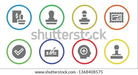 verify icon set. 8 filled verify icons.  Collection Of - Stamp, Check, Positive