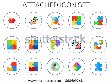 attached icon set. 15 flat attached icons.  Collection Of - puzzle Royalty-Free Stock Photo #1368409268