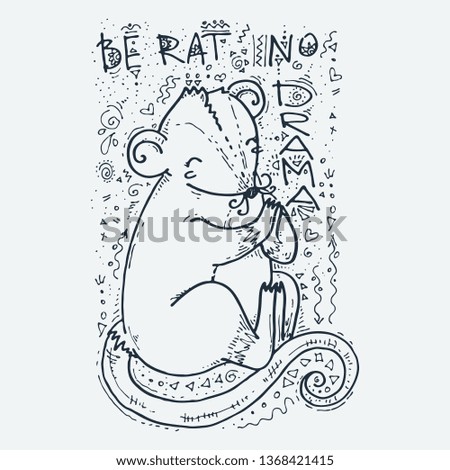 Be Rat no Drama. Cute cartoon animal. Vector clip art illustration for children design, cards, prints, coloring books. Grungy kawaii image