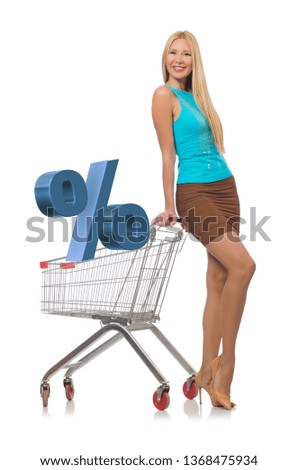 Young woman doing shopping isolated on white