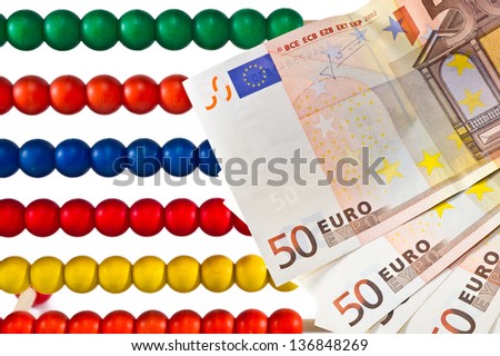 Abacus beads with euro, european money
