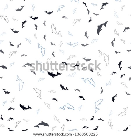 Dark BLUE vector seamless template with dolphins. Decorative design in natural style with sea dolphins. Template for natural magazines.