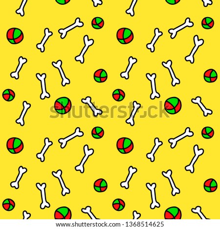 Seamless bones and balls pattern. Pet shop vector background.