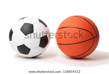Basketball and football balls isolated on white
