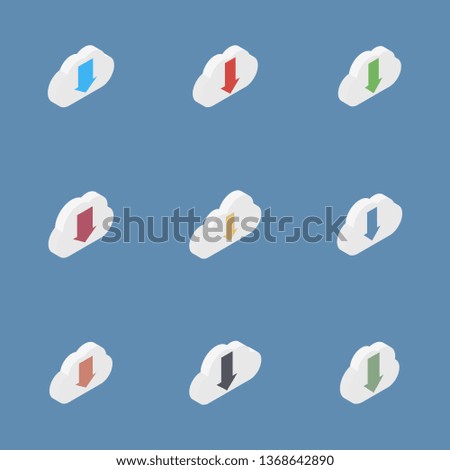 Icons clouds with an arrows different shapes. Flat 3D isometric style, illustration.