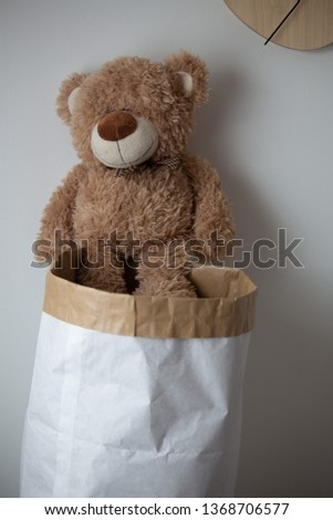 Teddy bear on white background with copy space. love and children concept