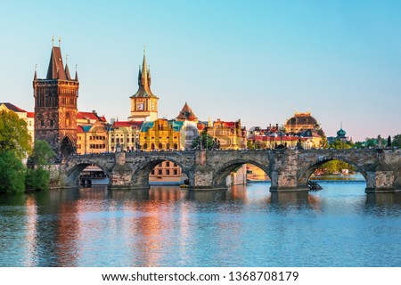 Scenic view on Prague old town and iconic Charles bridge, Czech Republic Royalty-Free Stock Photo #1368708179