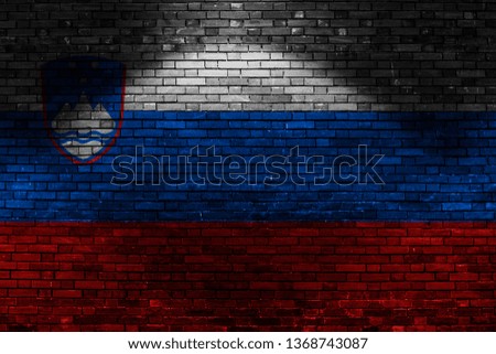 Slovenia flag on brick wall at night