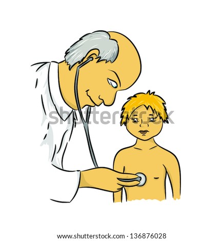 Cartoon doctor examining a boy (vector)