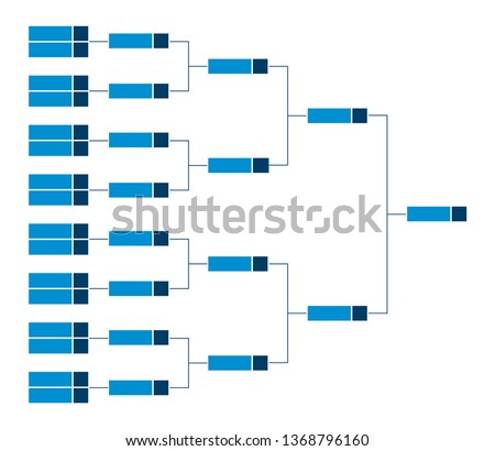 Vector championship single elimination tournament bracket with fields for sixteen 16 players or teams. Tree diagram in blue color isolated on a white background. It’s suitable for all kinds of sports.