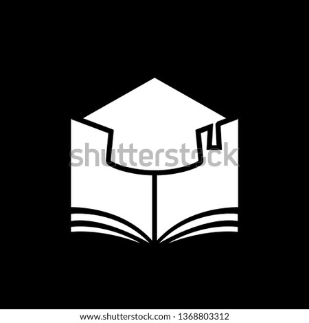 Book with graduation cap - education icon, academic university hat isolated on black background. vector illustration