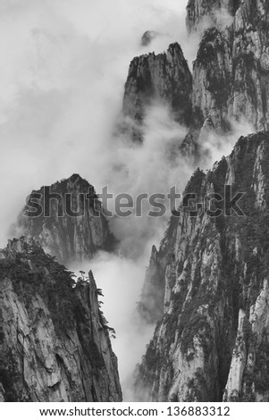 Huang Shan. original is in Color, I convert it to Black white. make it look like a Chinese paint.