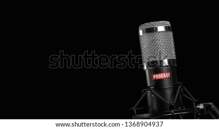 professional microphone isolated on black background. Podcast concept