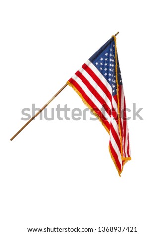 Oak Wooden Pole Indoor USA National Flag Hanging, including clipping path.