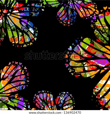 multi-colored flowers on a black background