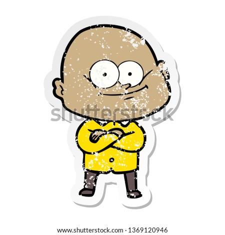 distressed sticker of a cartoon bald man staring