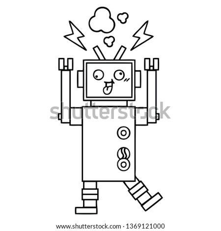 line drawing cartoon of a crazy broken robot