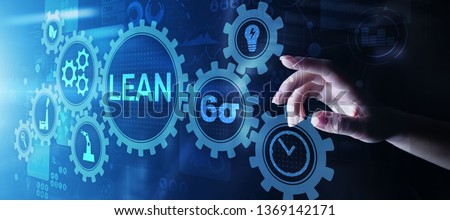 Lean, Six sigma, quality control and manufacturing process management concept on virtual screen. Royalty-Free Stock Photo #1369142171