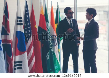 The picture shows the relationship between countries. Diplomatic relations And international business Royalty-Free Stock Photo #1369162019
