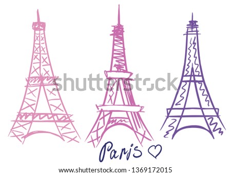 Abstract vector of a Paris Eiffel Tower Icon. Hand drawn. Set