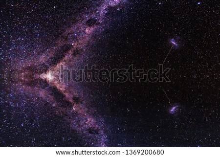Reflection of the Milky Way in calm water. Natural background concept.