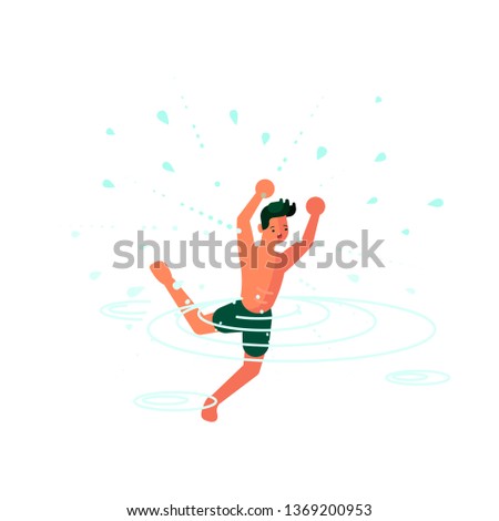 Young man drowns in the sea and asks for help. Isolated on white background. Flat Art Vector illustration