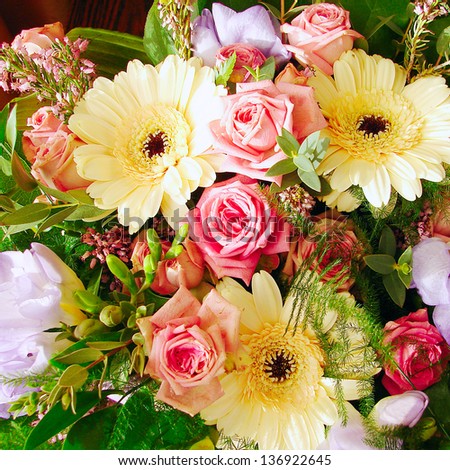 The multi-coloured flowers of the beauty Bouquet