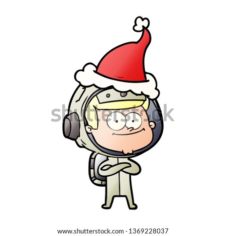 happy astronaut hand drawn gradient cartoon of a wearing santa hat
