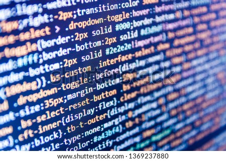 Programmer working of software. Programmer coding preview. Js and the abstract background. Matrix flat design. Software developer programming code on computer monitor. Tech source apps. 