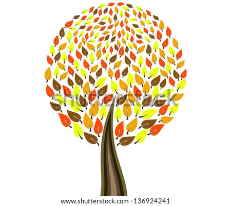 Round-shape tree with multicolor autumn leaves