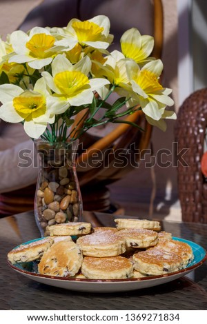Homemade Welsh Cakes (Bakestones) and Bunch of Daffodils